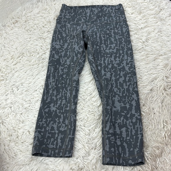 Lululemon Wunder Train High-Rise Crop 21" *Print Heathered PU Black Asphalt Grey - Picture 1 of 5